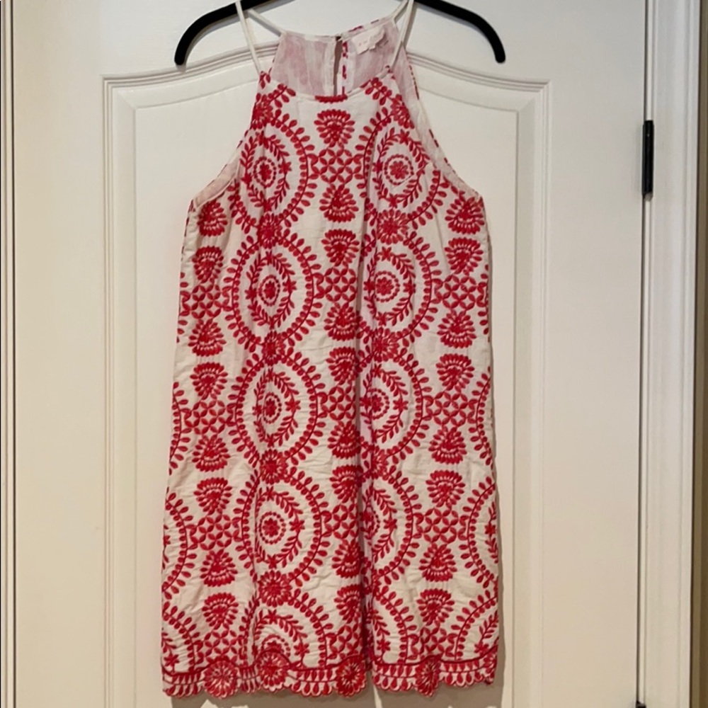 Red and white embroidery dress